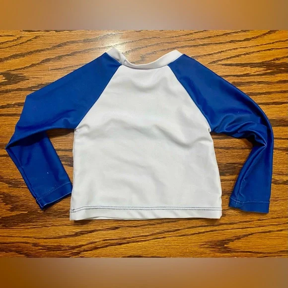 Baby Boy 9-12m Blue White Rash-Guard Long Sleeve Swim Shirt Nautical Crab - Picture 2 of 4
